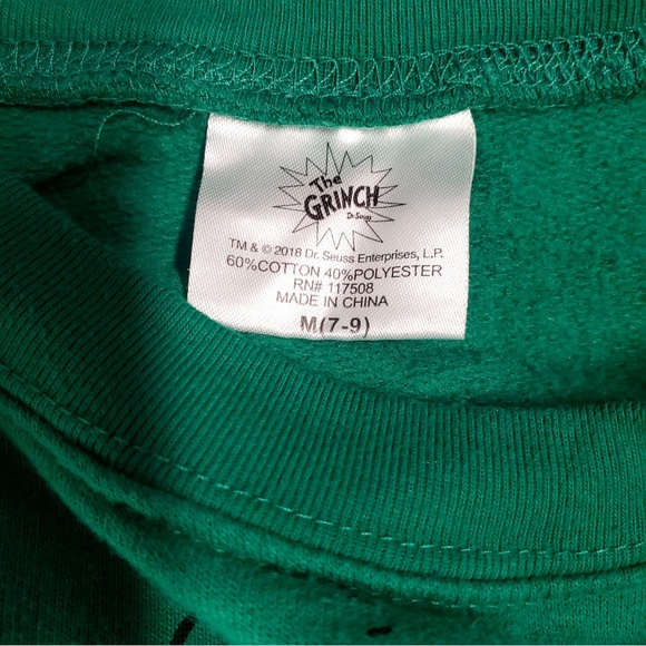 Size M (7-9)Seuss How the Grinch Stole Christmas Green Sweatshirt The Grinch - Picture 10 of 10
